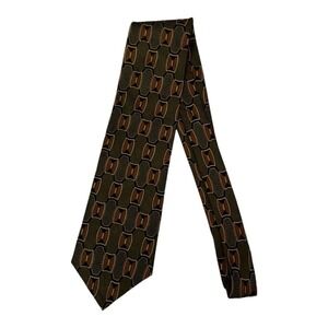 Geometric Silk Necktie Olive‎ Green Brown Patterned Business Casual Men's Tie